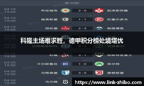 科隆主场难求胜，德甲积分榜处境堪忧